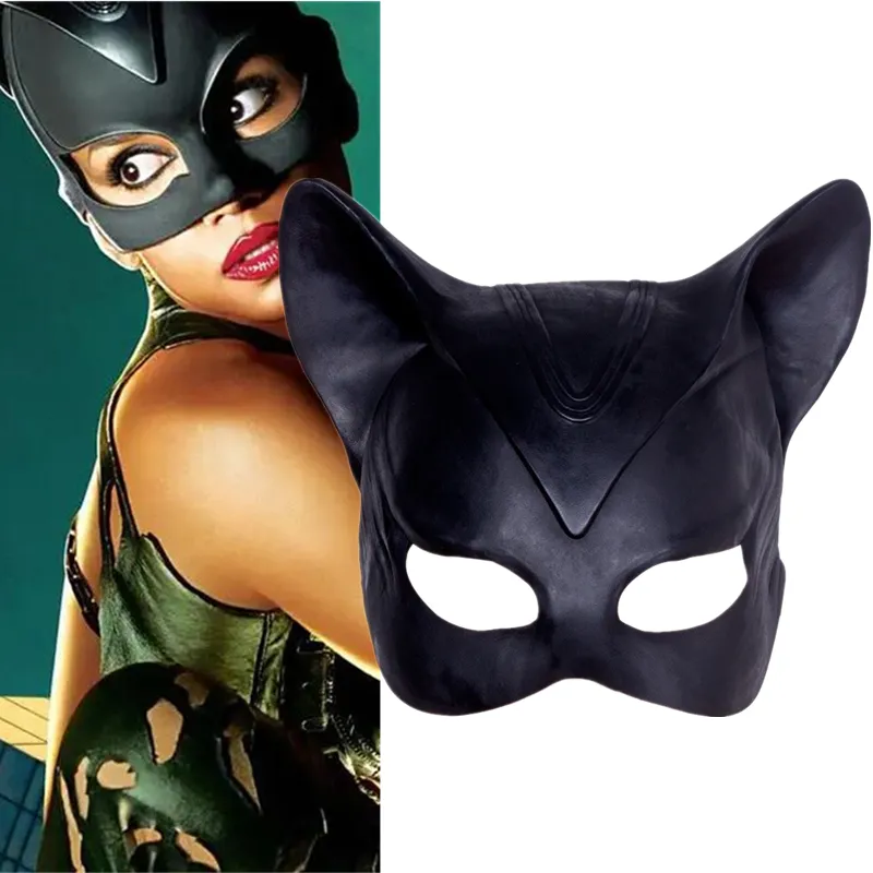 Accessoires de costumes Sexy chat femme Selina Kyle masque en Latex super-héros film Cosplay Costume Halloween masques de fête