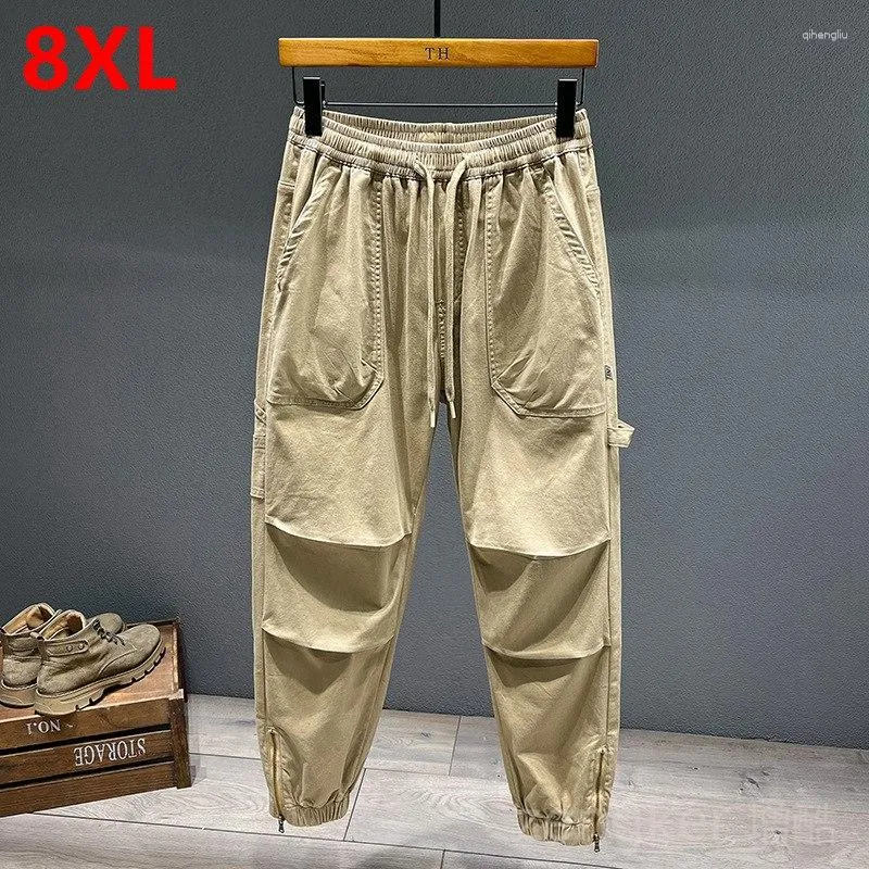 Men's Pants Autumn Harun Trousers Plus Size Trend Drawstring Sports Multi-Pocket Work Cotton 7XL 8XL