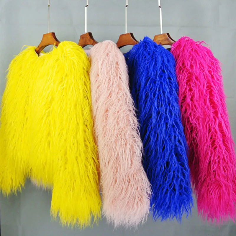 Women's Fur Faux Fur women's fur coat Colorful Furry Pink lamb wool faux fur coat female Shaggy sheepskin coat winter artificial fur jacket 230920