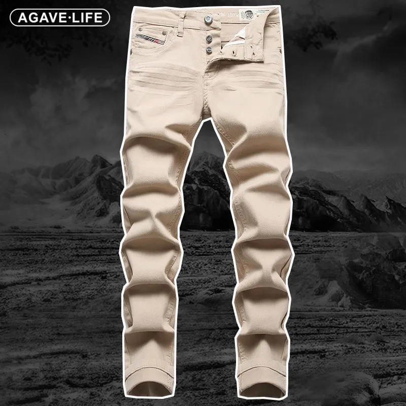 Мужские джинсы Four Seasons, модные мужские уличные джинсовые брюки с индивидуальным принтом, молодые мужские постиранные прямые эластичные джинсовые брюки 230920