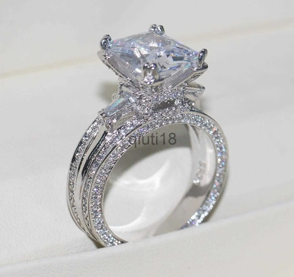 Stunning Princess Cut Engagement Ring: 925 Sterling Silver, 10ct Simulated  Diamond, 300 CZ Accents, Perfect Wedding Band