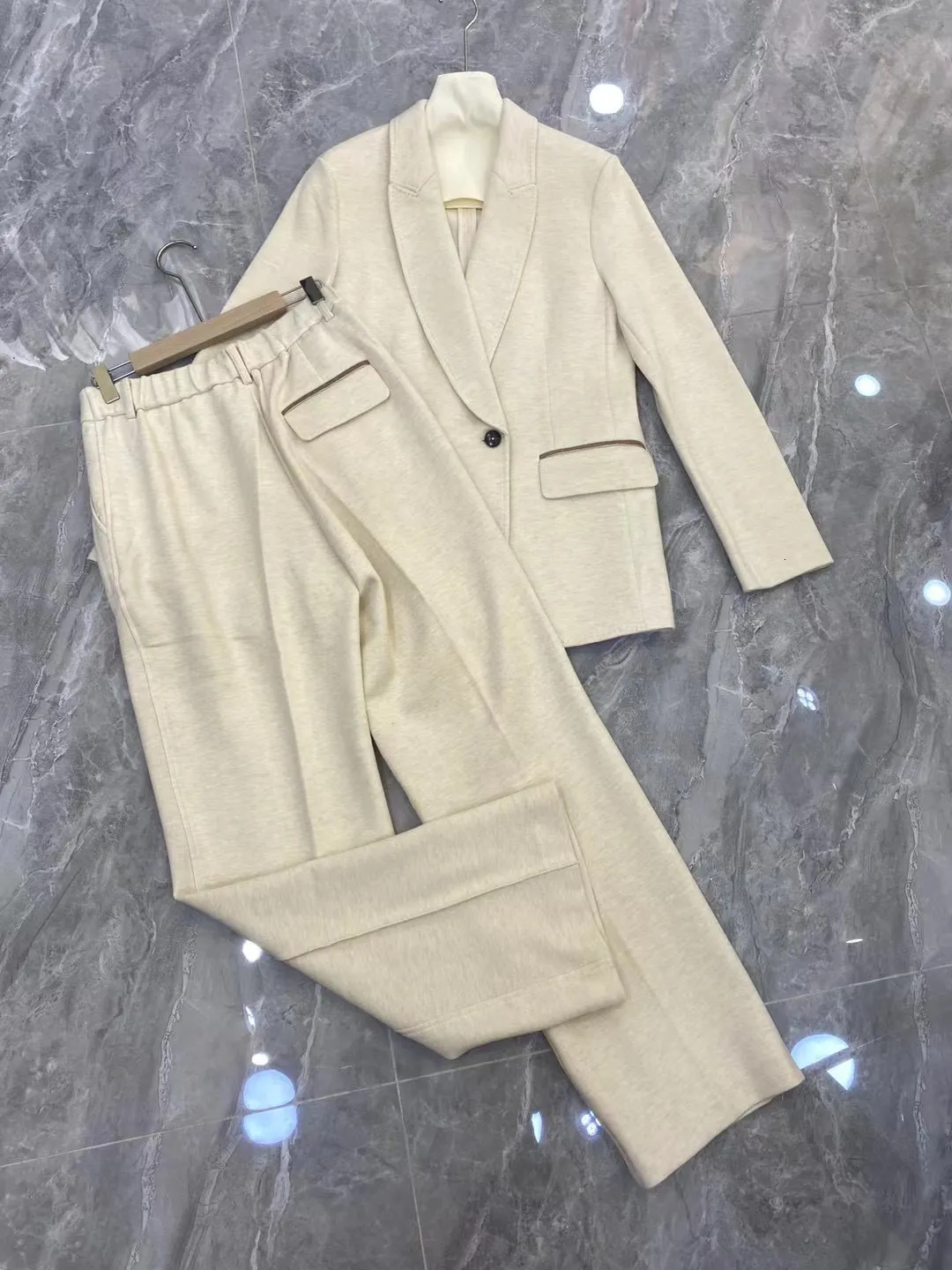 Womens Suits Blazers Australian Cotton Jersey Casual Style Matching Pants Suit 230920