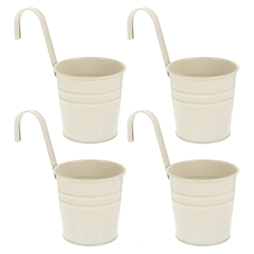 Pots de fleurs Pots de seau suspendus de fleurs jardinière en fer balcon métal jardin pot de fleurs garde-corps pot clôture conteneur crochets décoratifs détachables 230920