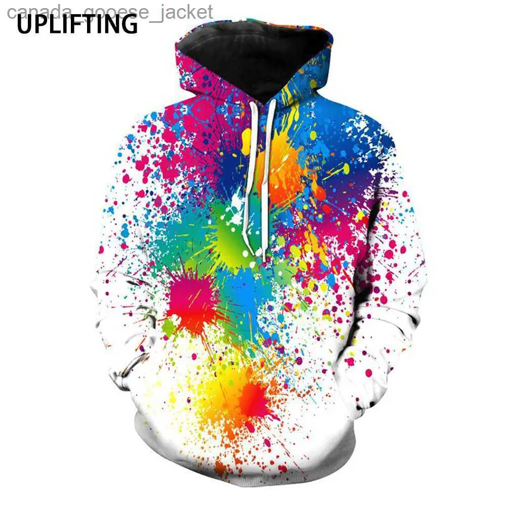 Felpe con cappuccio da uomo Felpe 2023 Moda vendita calda Paint Splatter Tie-dye 3D stampato Felpe con cappuccio da uomo Casual Felpe con cappuccio Hipster Rainbow Graffiti PulloverL230920