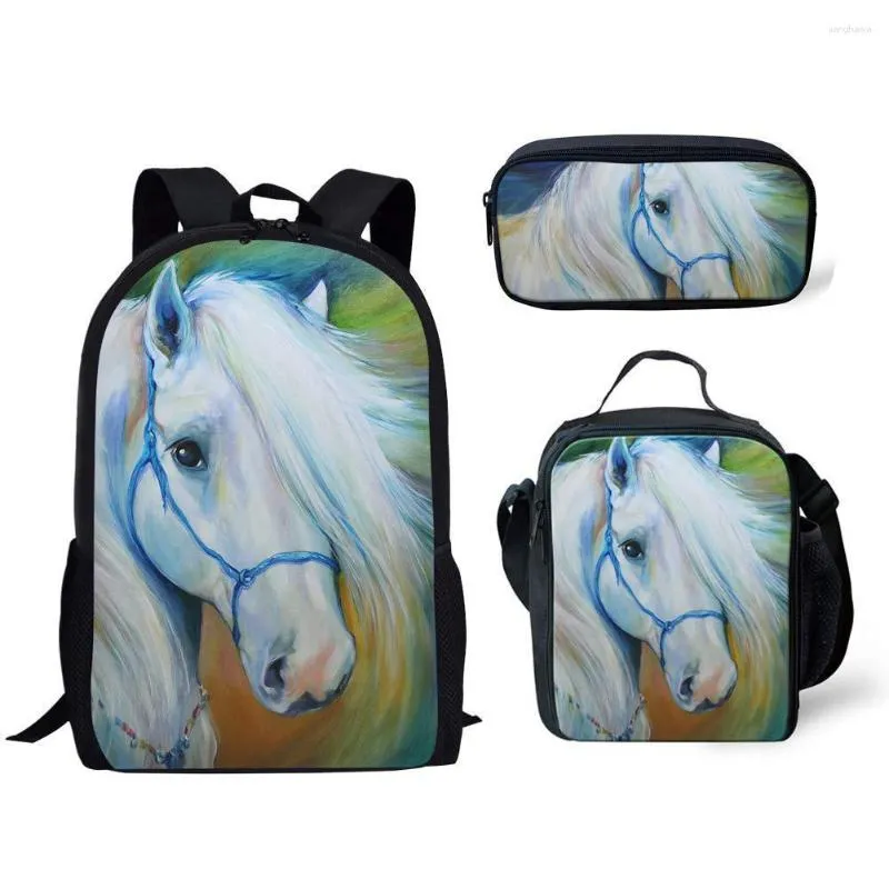 Рюкзак 2023, сумка для обеда с 3D принтом лошадей, пенал, 3 шт./компл., школьный рюкзак для учеников начальной и средней школы для мальчиков и девочек, дорожный
