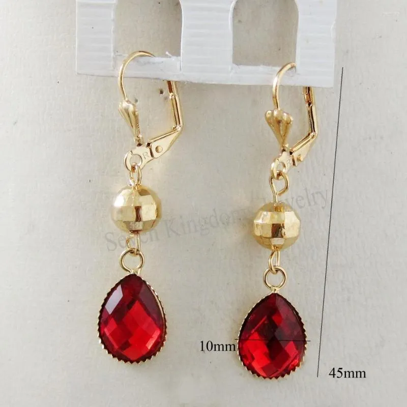 Dangle Earrings 2 COLORS RED OR BLACK STONE DANGLER 45mm 1.77INCH YELLOW GOLD PLATED CUTE BALL WATER DROP EARRING//