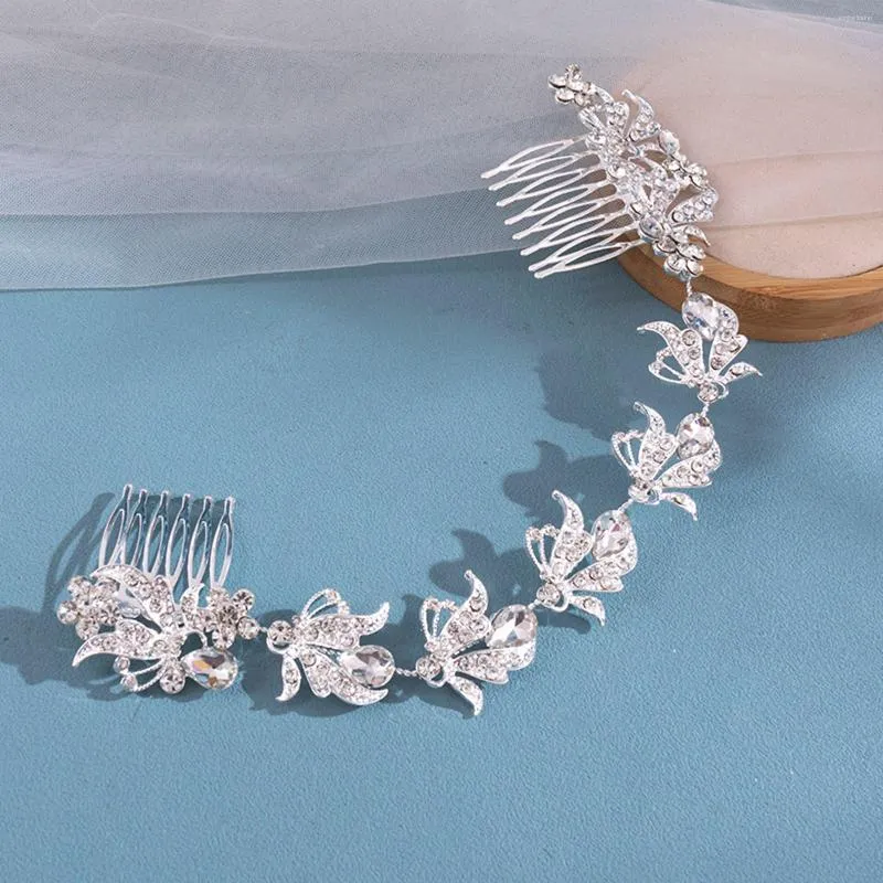 Fermagli per capelli Fasce per capelli da sposa con pettini Fasce per capelli con fiori in metallo color argento Copricapo con strass scintillanti per gioielli da sposa