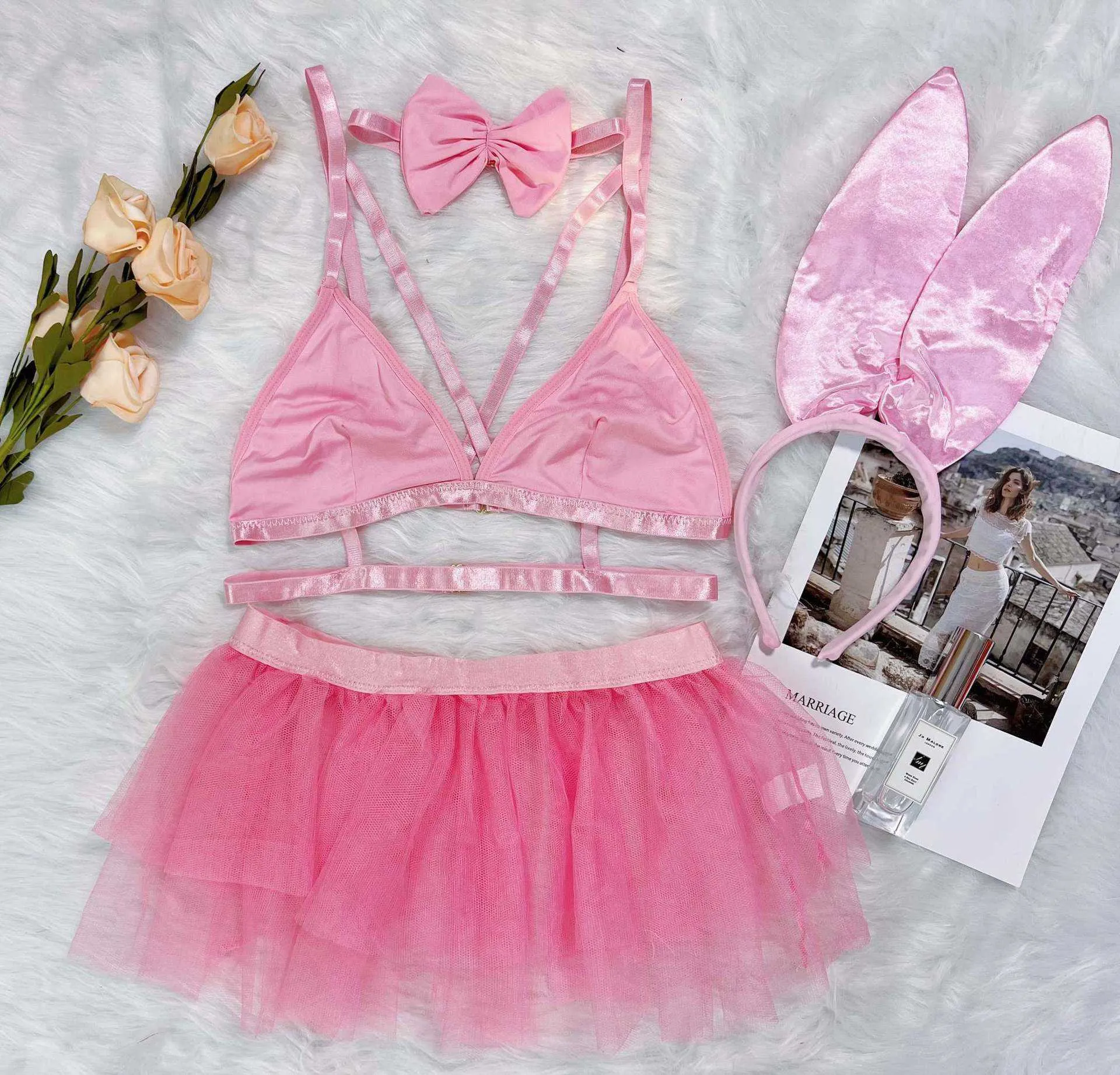 Sexy Set Ellolace Bunny Pink Lingerie 5-Piece Lace Exotic Apparel for Women  from Dhgate Sexy Set