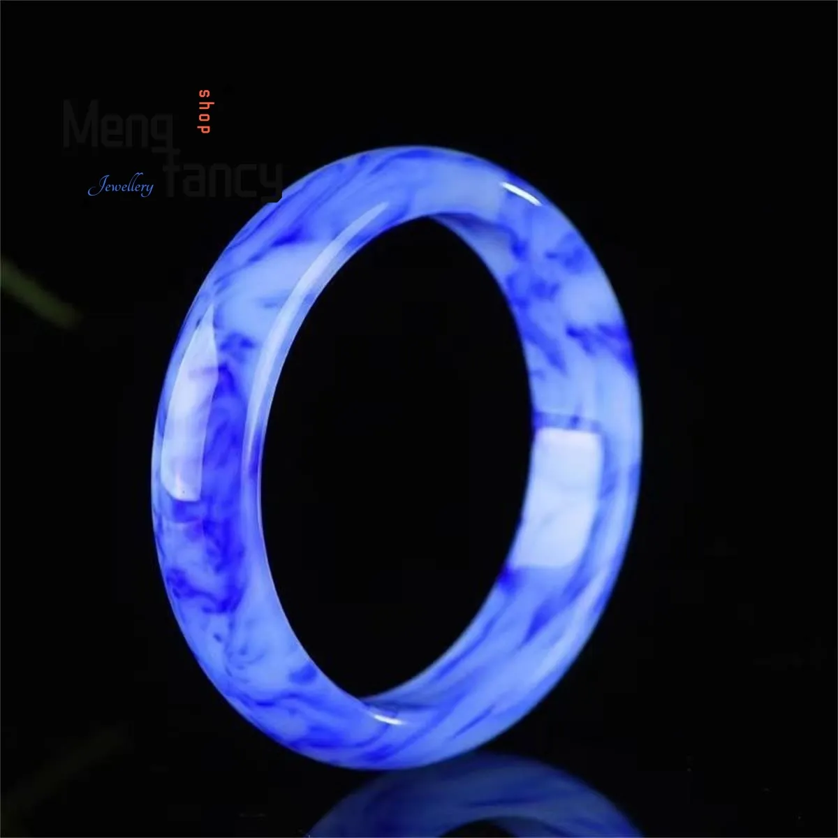 Natural Hetian Jade Armband med Blue White Flowers Charm Fashion Fine Jewelry Elegant Girls Par Luxury Bangle Holiday Gift