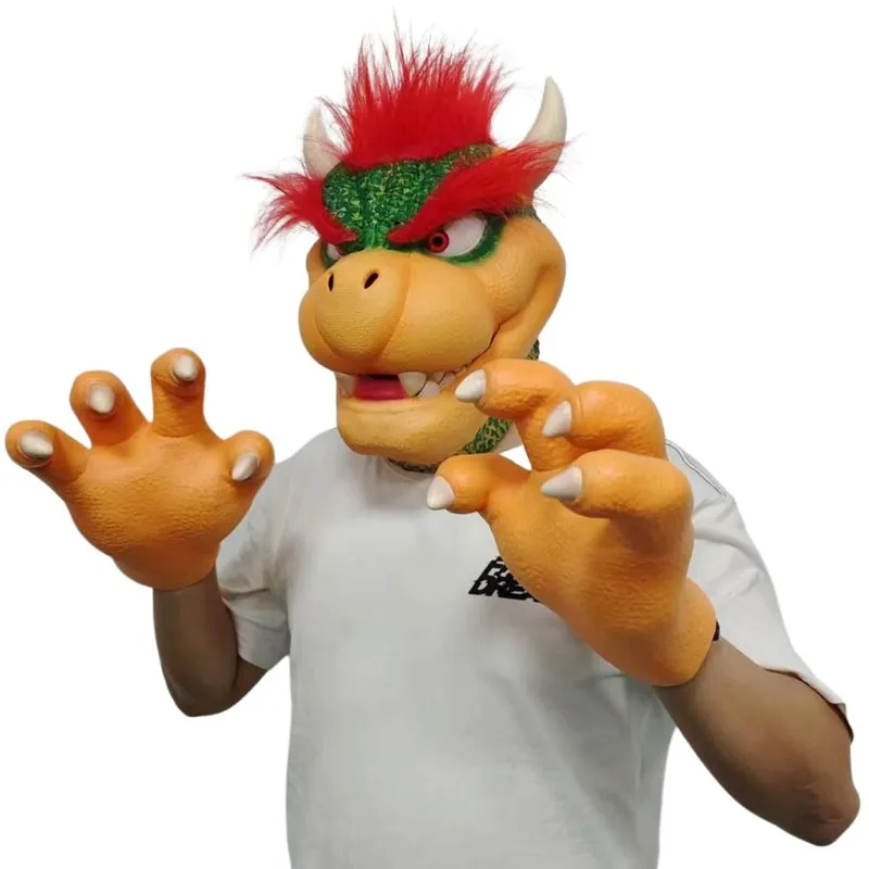 Kostüm Aksesuarları Süper Luigi Bros Bowser Maske Cosplay Oyunu Komik Lateks Maskeler Eldivenler Yetişkin Unisex Cadılar Bayramı Partisi Prop Aksesuarları