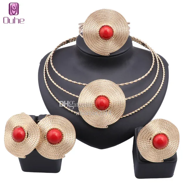 Bijoux couleur or de dubaï pour femmes, collier, boucles d'oreilles, bague, bracelet, ensemble de bijoux pour fête de mariage, livraison gratuite, accessoires