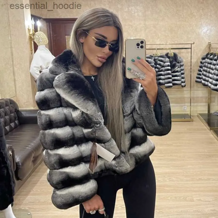 Women's Fur Fausse fourrure manteau de fourrure naturelle pour femme manteaux d'hiver courts dames longue veste Chinchilla réel Rex fourrure de lapin marque de luxe contraste L230920