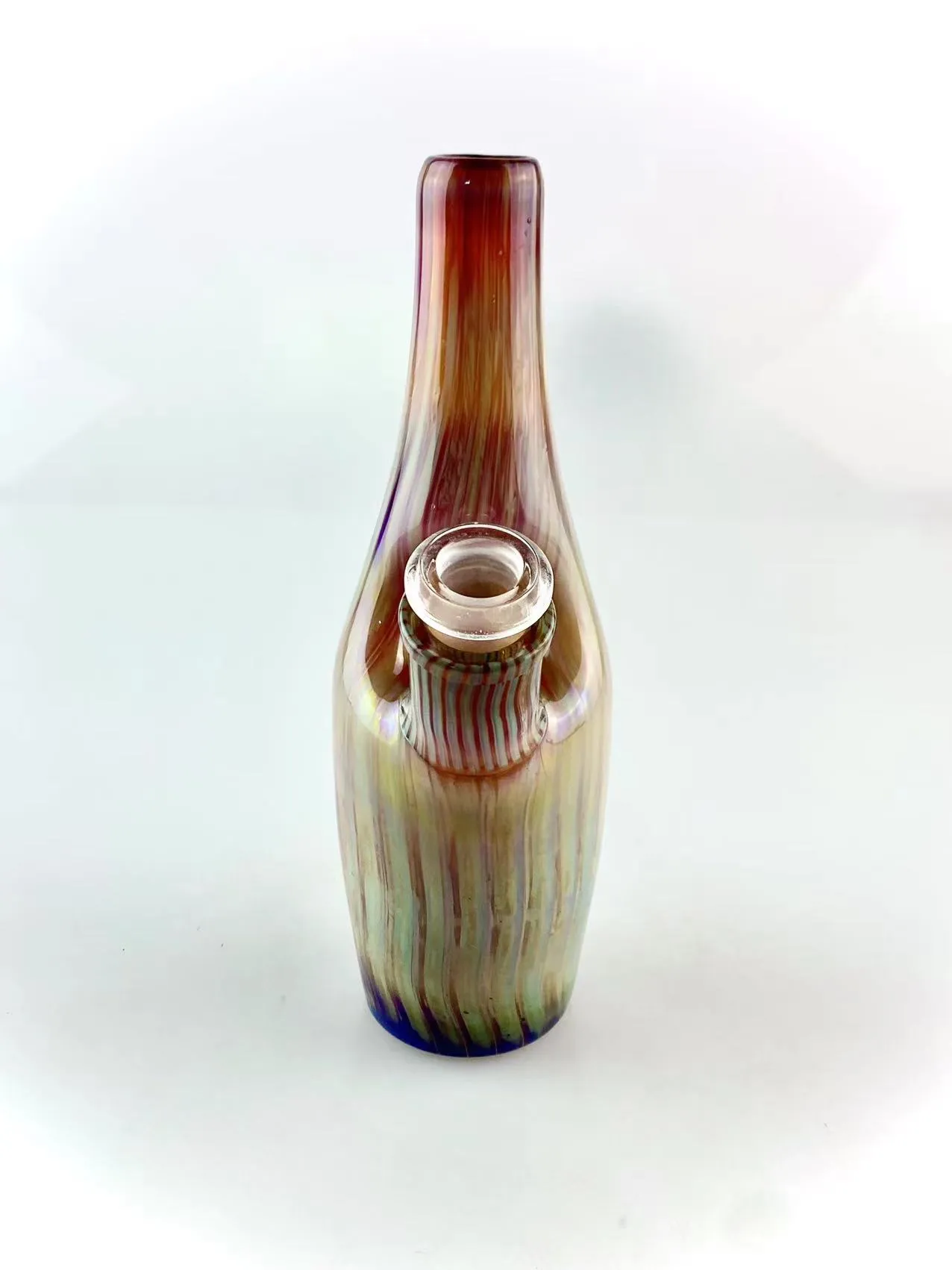 handmade sake bottle double amber violet colored , with a downstem and a 14mm clear bowl