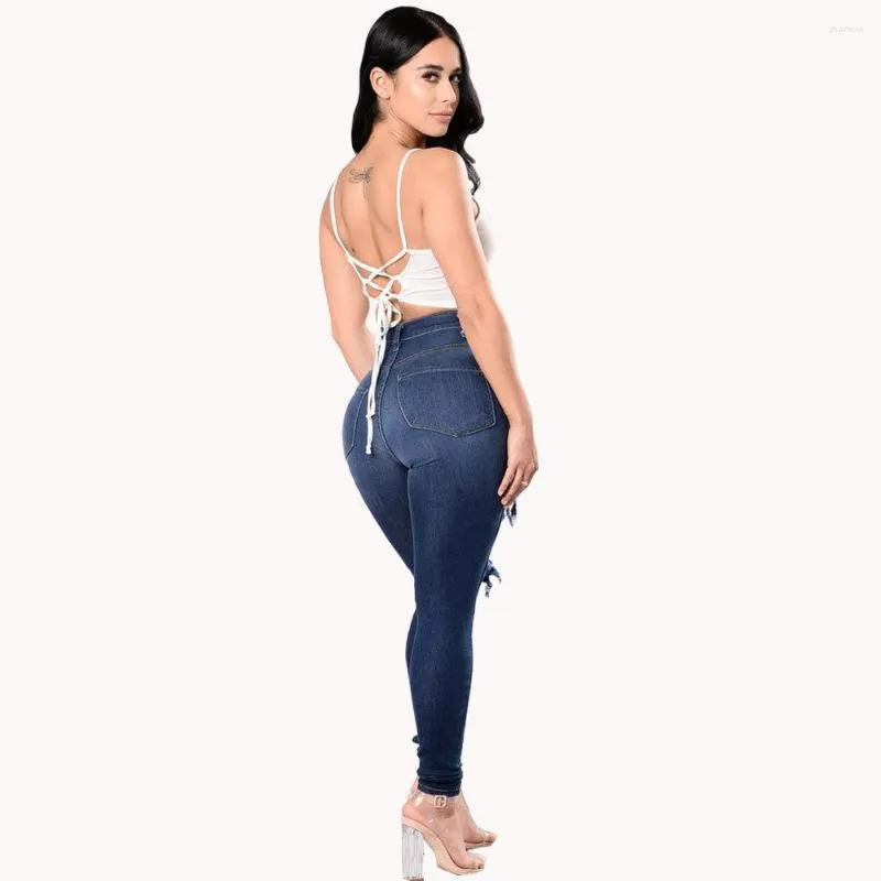 Jeans pour femmes 2023 Femme taille haute déchiré personnalisé pantalon en denim longueur cheville sexy extensible 9