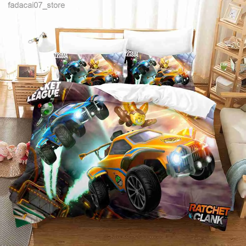 Conjuntos de cama Rocket League Bedding Set Cartoon Colcha Single Twin Full Queen King Size Design Car Bed Set Adulto Crianças Quarto Duveta Capa Q230920