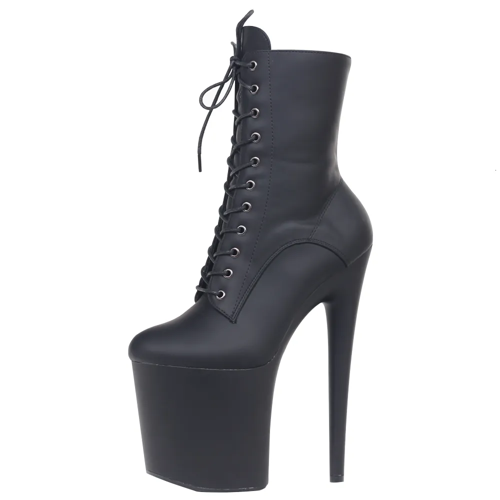 Laarzen JIALUOWEI INS Stijl 20 CM Extreme Hoge Hakken Platform Laarzen Lace Up Sexy Paaldansen Enkellaarsjes Zijrits 5-12 230920