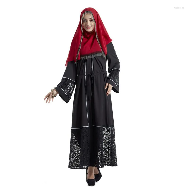 Etniska kläder muslimska kvinnor klär Musulmane Dubai Turkish Hollow-Out Ladies Arab Caftan Kaftan Malaysia Black Abayas