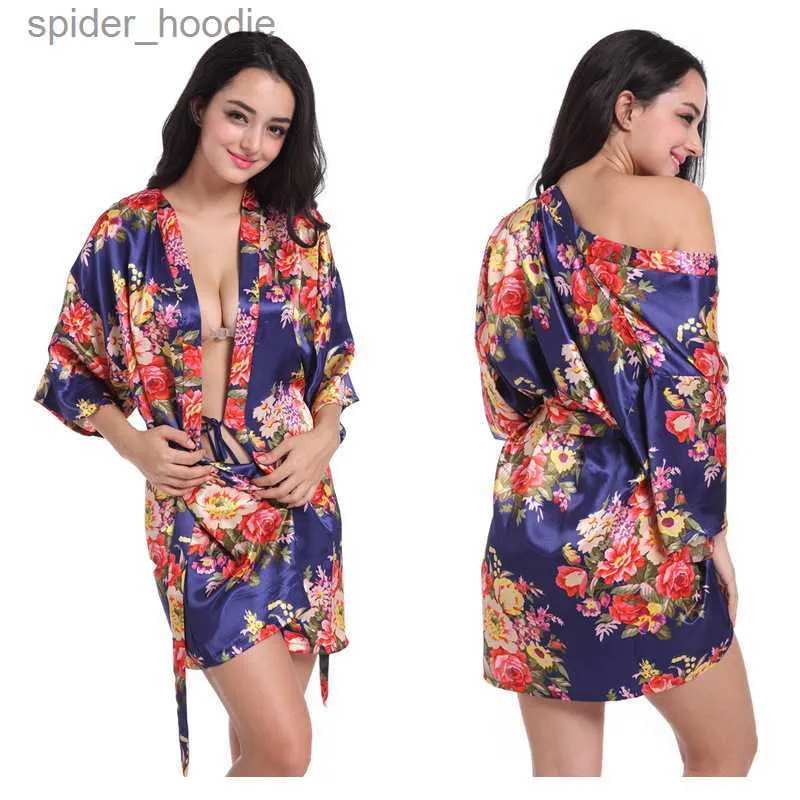 Kobiety Sleep Lounge Women Floral Kimono Satin Satin Bridal Stung Suknia Bride szaty śpiące L230920 L230920