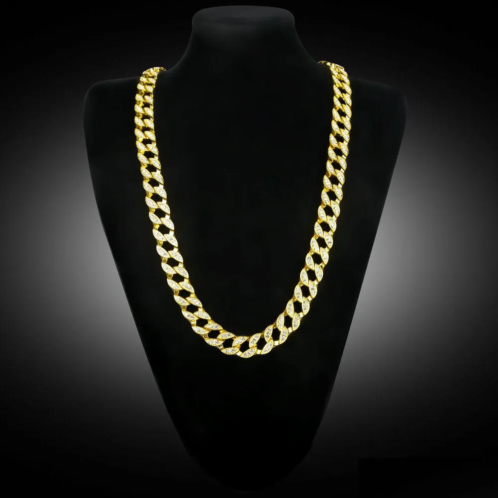 Chains New Miami Cuban Link Gold Plated Iced Out White Diamond Long Necklaces For Mens Hip Hop Jewelry Sell Drop Delivery Pendants Dhebf