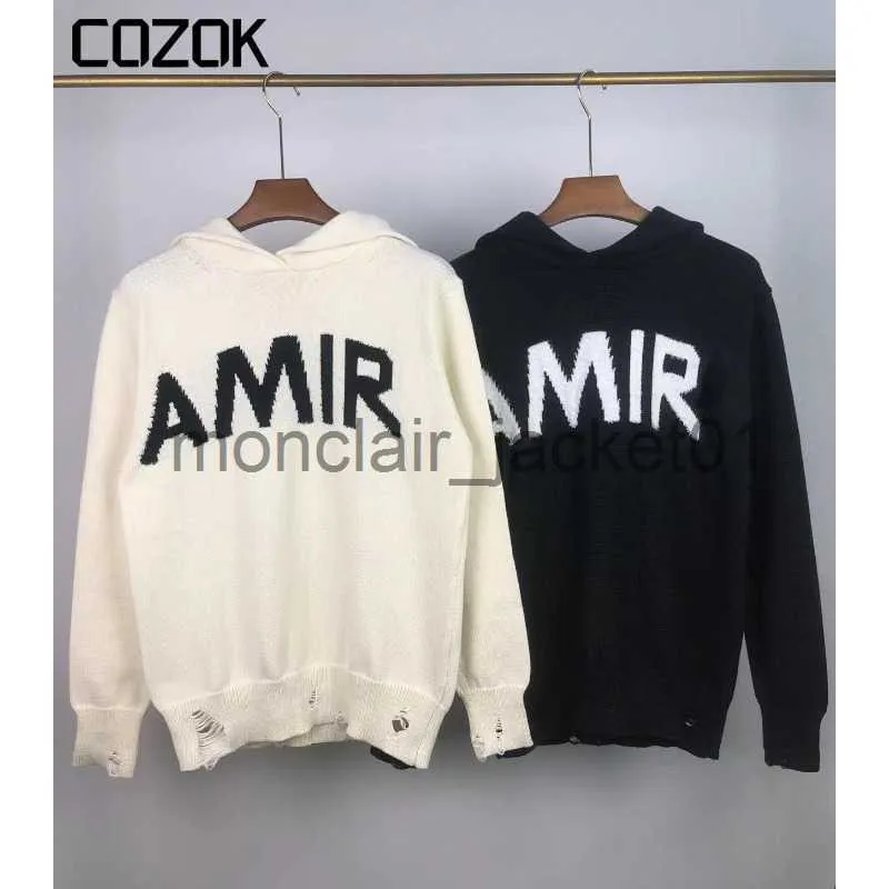 Męskie swetry marki modowe harajuku kapturowe swetry mężczyźni kobiety list wydrukowany wełniany frędzle hole pullover jesienne unisex swobodne luźne skoczek J230920