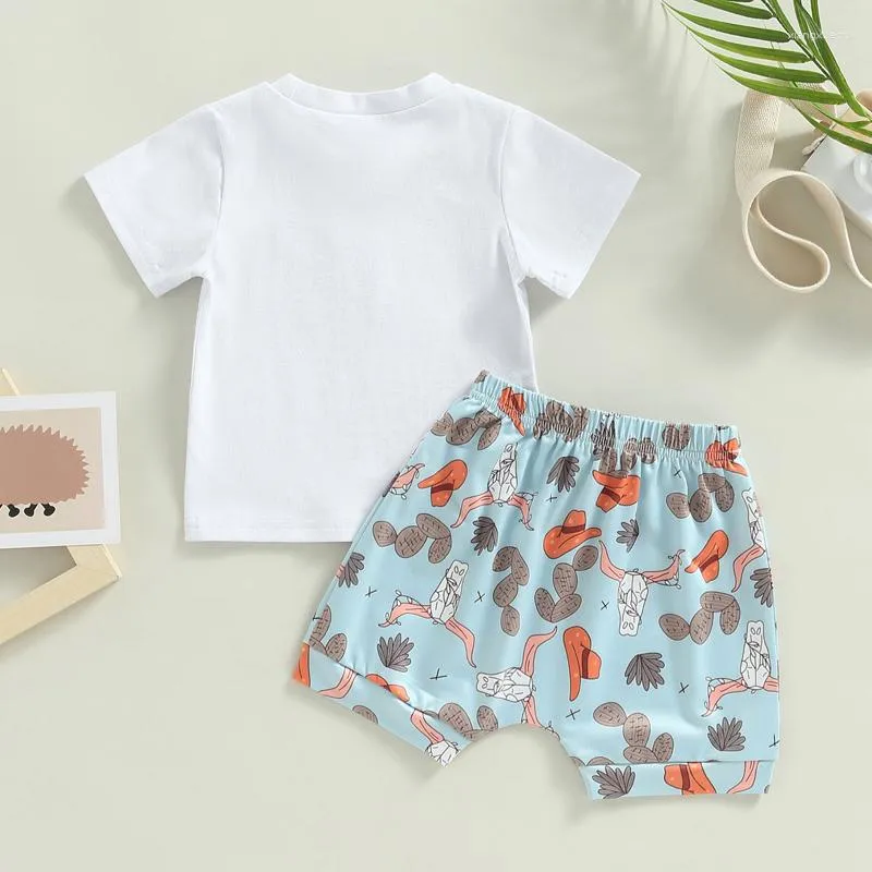 Kläderuppsättningar Baby Girls Summer Outfit Cactus Print Kortärmad T-shirt och Elastic Casual DrawString Shorts Set