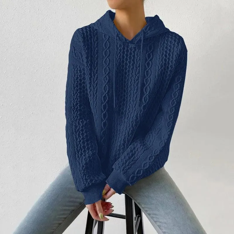 Extra Long Womens Tunic Knitted Hoodie With Textured Sleeves And