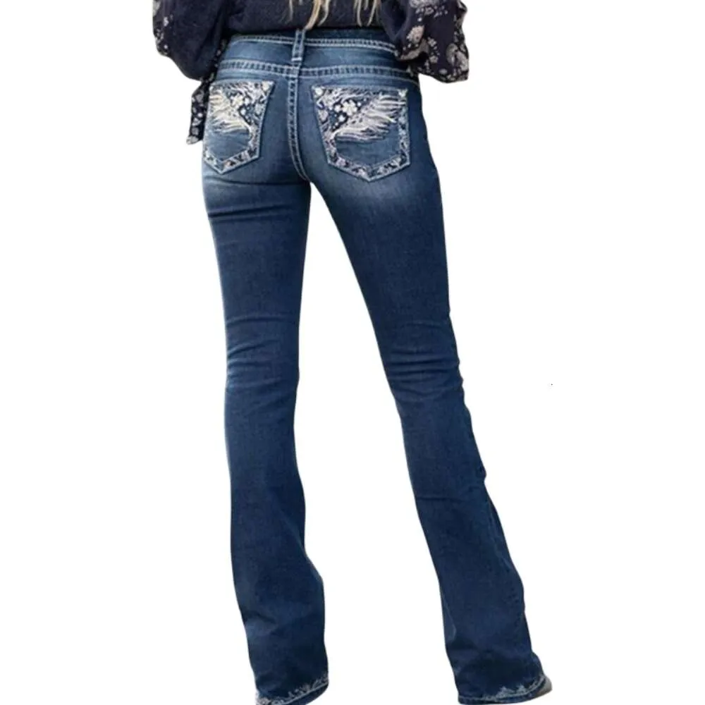 Jeans da donna di alta qualità alla moda di alta qualità Mamma Y2k Pantaloni larghi ricamati elasticizzati a vita alta Pantaloni dritti larghi casual Pantalon Femme