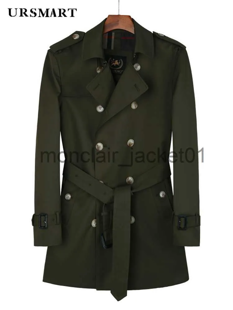 Herrgravrockar Medium lång vindbrytare Herr Militärgrön dubbel regntät Trenchrock Dubbel brittisk stil Fashion Wool Liner Youth Coat J230920