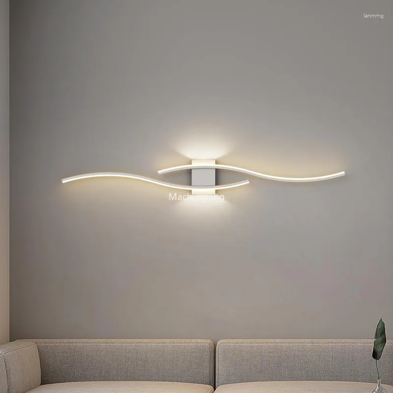 Lâmpada de parede simples longo ouro preto branco nórdico moderno led luzes leitura quarto cabeceiras wandverlichting decoração