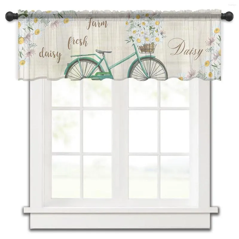 Rideau de vélo marguerite en papier rétro, petite fenêtre de cuisine, Tulle transparent court, chambre à coucher, salon, décoration de maison, rideaux en Voile