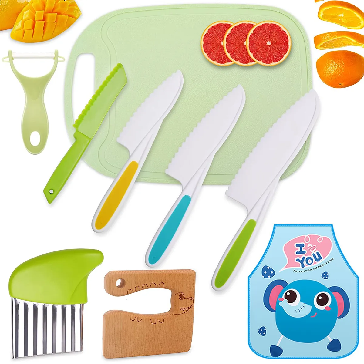 Kök knivar barn matlagning skärare set kniv småbarn träplastfrukt för att klippa frukt Peeler leveranser 230919
