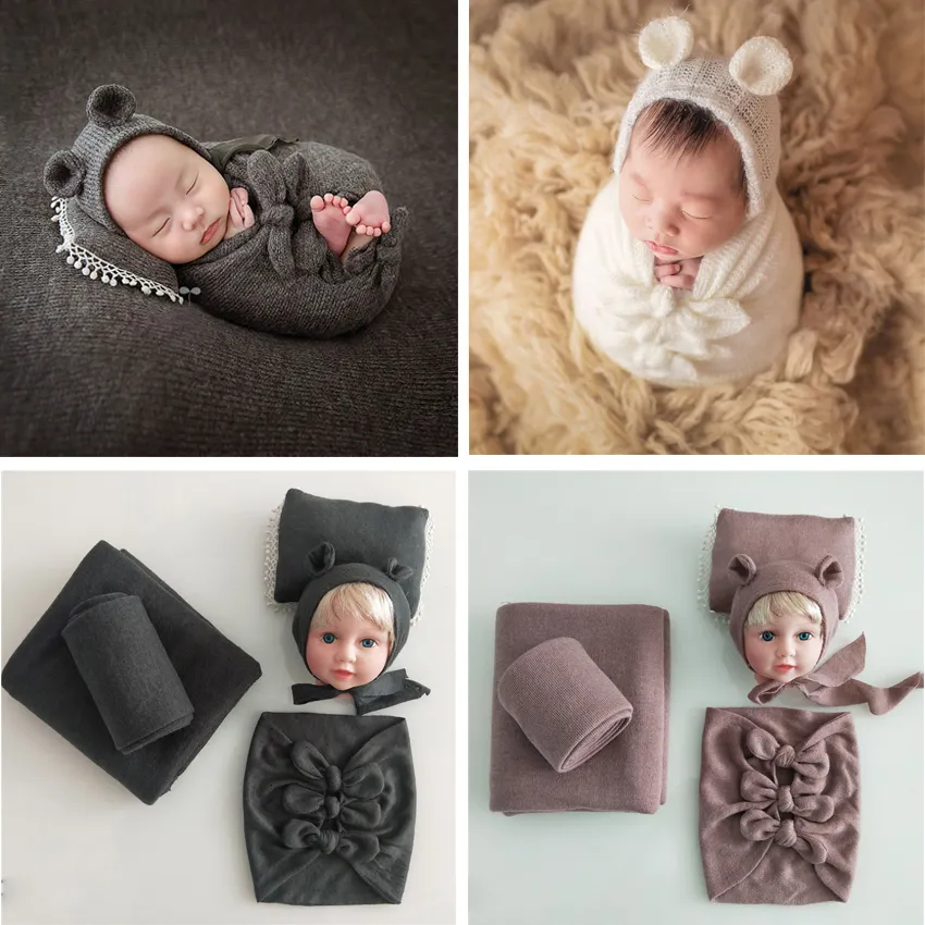 Keepsakes Born Baby Pography Costumes Clothing Set Bowknot Wraps Bear Hat 4-5pcs PO SETS TRECH BACKDROPS Big Size Filtor 230920