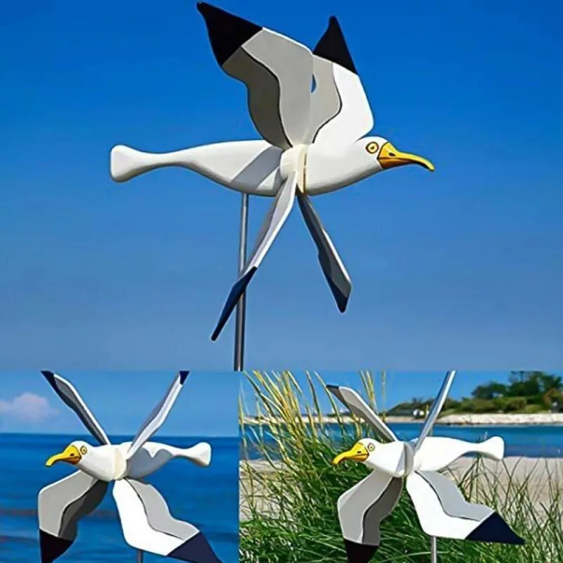 Décorations de jardin Mignon Seagul Whirligig Moulin à vent Ornements Flying Bird Series Moulin à vent Moulins à vent pour décor de jardin Piquets Wind Spinners 230920