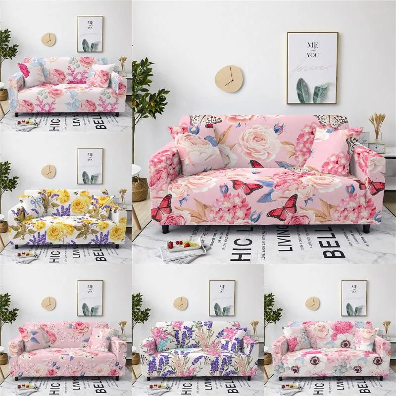 Housses de chaise à motif Rose, housse de canapé extensible tout compris, en Polyester élastique, coussin enveloppant serré, Style Rose, Anti-salissure