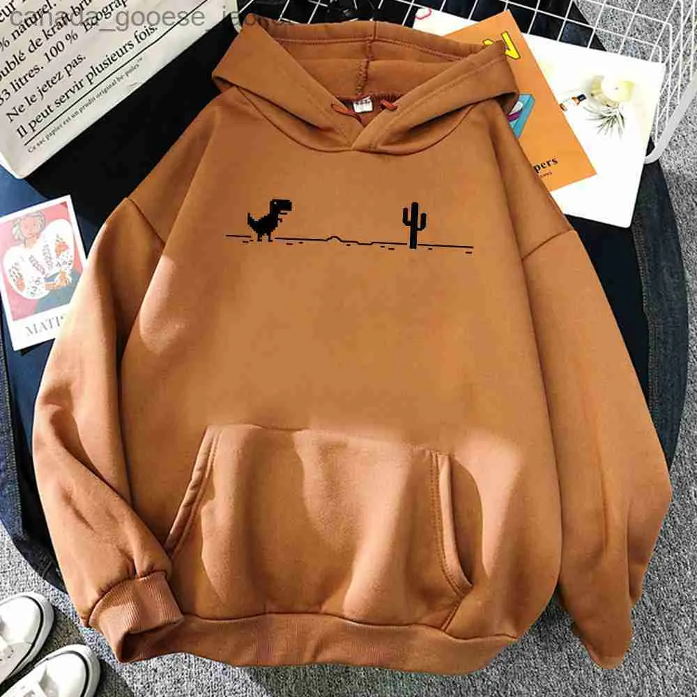 Sweats à capuche pour hommes Sweatshirts Jeu de mosaïque Cactus Petit Dinosaure Hommes Sweats à capuche Automne Lâche Streetwear O-cou Sweat-shirt décontracté Poche Polaire Chaud Mans HoodyL230920