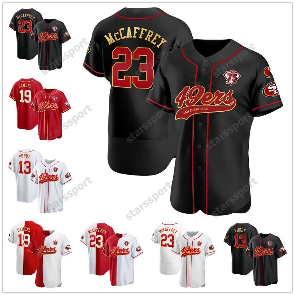 Christian McCaffrey Baseball Jersey Brock Purdy Niners Trey Lance Nick Bosa George Kittle Deebo Samuel Fred Warner Jerry Rice Joe Montana Talanoa Hufanga