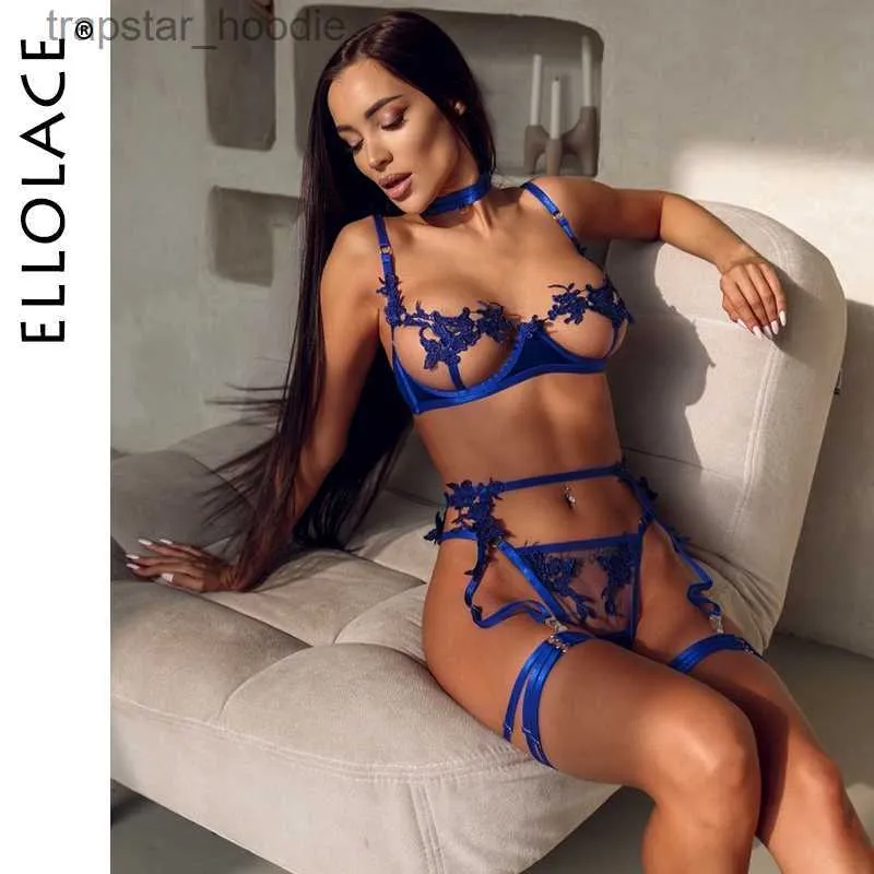 Seksowna set Ellolace Sensalu Bielizna Otwarty stanik zobacz przez fantazyjną bieliznę Niezocentrowanie Luksusowe koronkowe porno Egzotyczne zestawy Seksowne stroje Intimate L230920