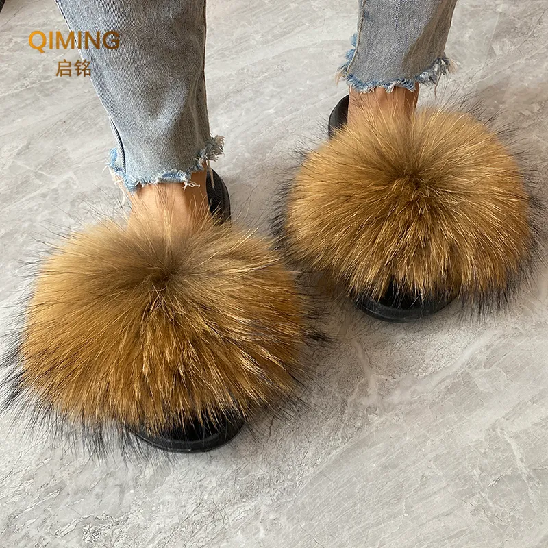 Racoon fur slippers sale