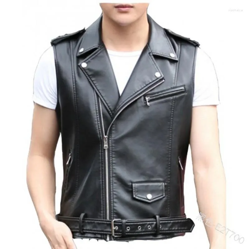 Gilets pour hommes Wepbel Gilet en cuir Vestes sans manches Outwear Summer Biker Casual Slim PU Punk Style Locomotive Manteau