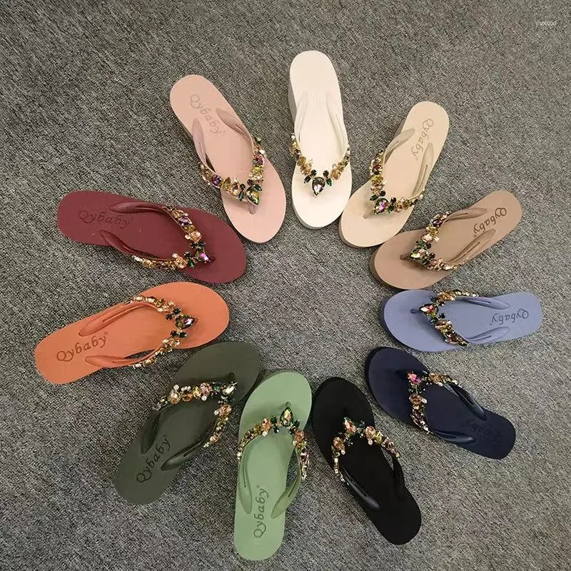 Slippers Casual Glitter Slides Summer Women's Shoes On A Wedge Rubber Flip Flops Shale Female Beach Low Pantofle Luxury Jelly Fl