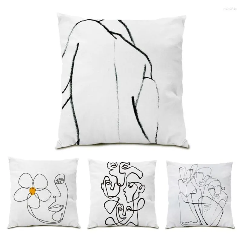 Oreiller motif canapé taies décoratives Polyester taie d'oreiller en lin oreillers ornementaux pour salon abstrait artistique maison E0359