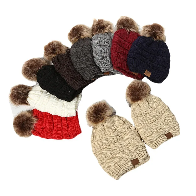 Designer 9 colori set genitore-figlio cappello lavorato a maglia cappello caldo da sci all'aperto cappello natalizio