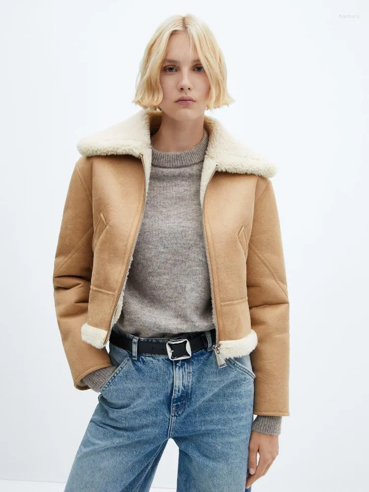 double faced cropped faux suede jacket