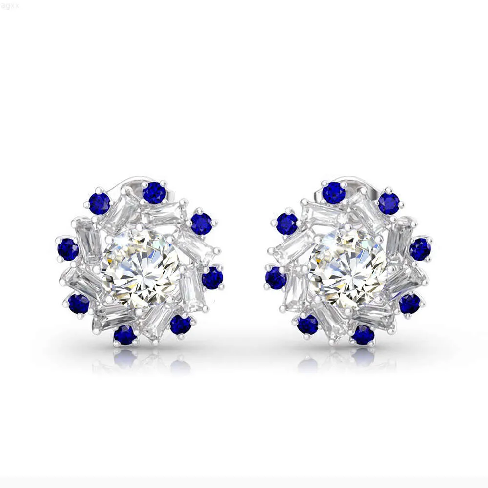 Luxury D Color VVS Sapphire Whirl 925 Silver Wedding 1Ct Moissanite Custom Jewelry Wholesale Diamond Stud Earrings 14k Gold