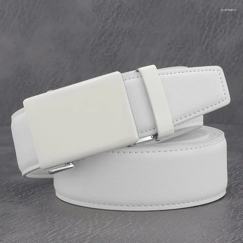 Bälten högkvalitativ avslappnad ren vit automatisk spänne designers män mode lyxiga unga pojkar jeans ceinture homme