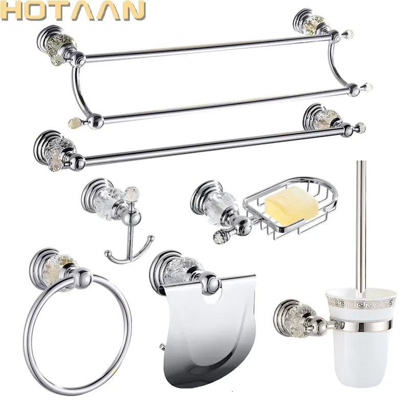 Badtillbehör Set Luxury Crystal Silver Badrumstillbehör Set Chrome Polished Brass Bath Hardware Set Wall Mounted Badrumsprodukter Banheiro 230920