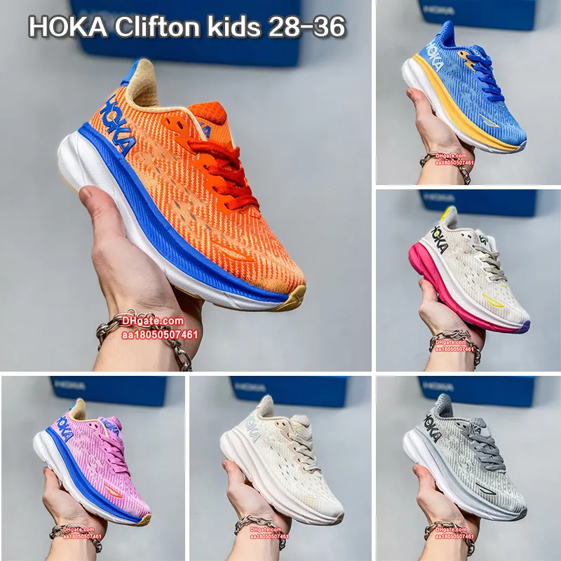 Детская обувь Hokas для девочек и мальчиков Кроссовки Hoka Big Kid Bondi Clifton 8 Молодежные кроссовки для бега для малышей Черные, белые, синие, желто-оранжевые, розовые Детские кроссовки PS Размер США 11C-5Y 28-36 евро