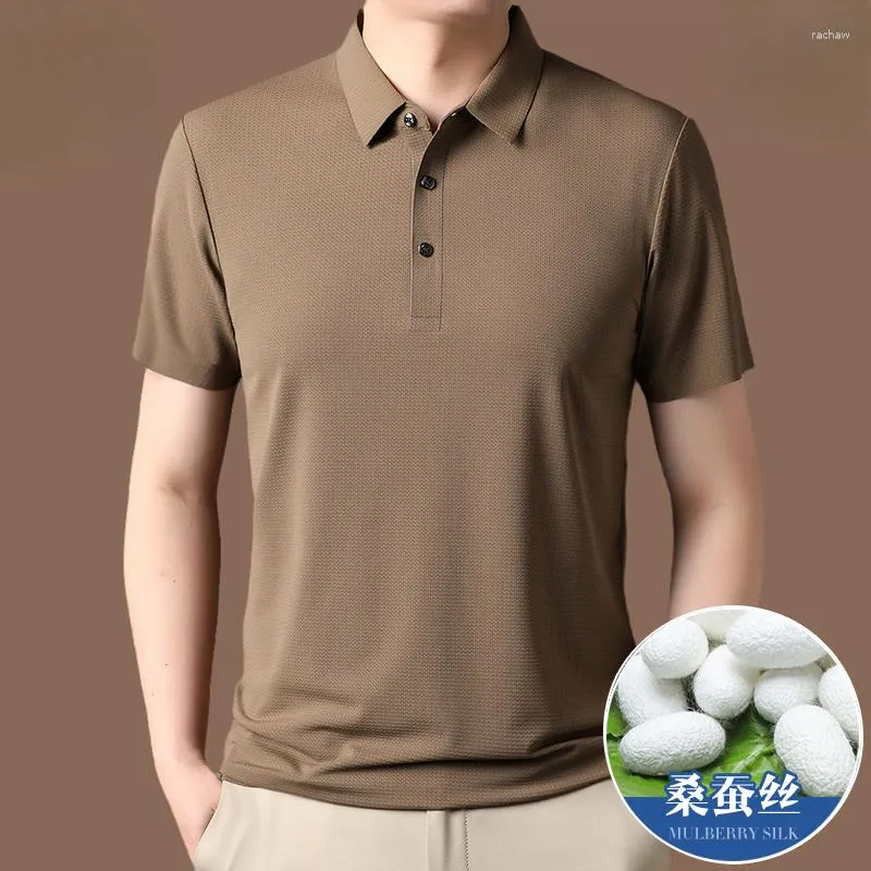 Herr t-skjortor mulberry siden kort ärm t-shirt för 2023 riktig sommar tunt mode casual polo skjorta camisetas de hombre