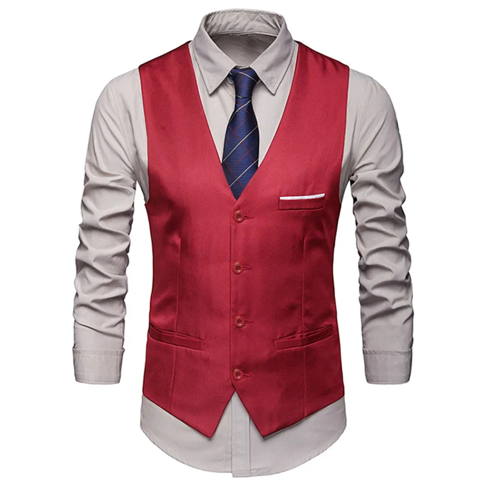 Coletes masculinos homens terno formal sem mangas colete magro cavalheiro festa de casamento desgaste tops cor sólida gilet homme 230919