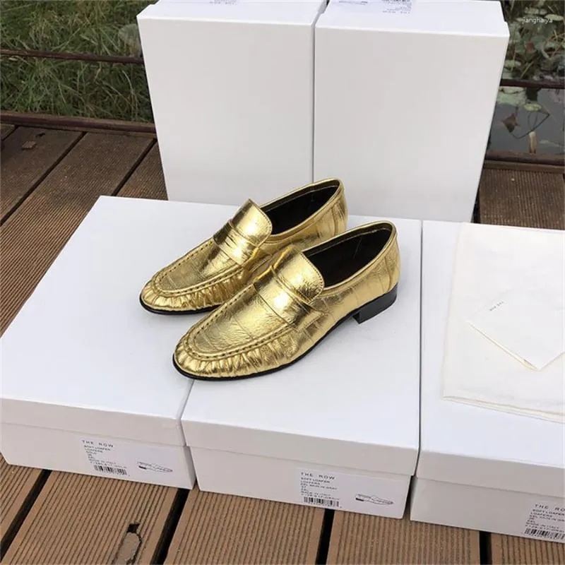 Chaussures habillées The Row 2023 Vintage Fashion Eel Cuir Single Casual Golden Lefu